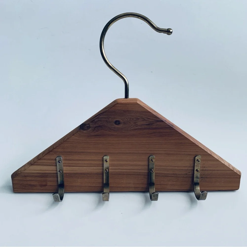 WOODLORE Wooden Cedar Tie and Belt Hanger Closet Organizer Brass Hooks and Pegs